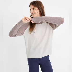 Madewell Purple and White Colorblock Allister Pullover Sweater in Coziest Yarn